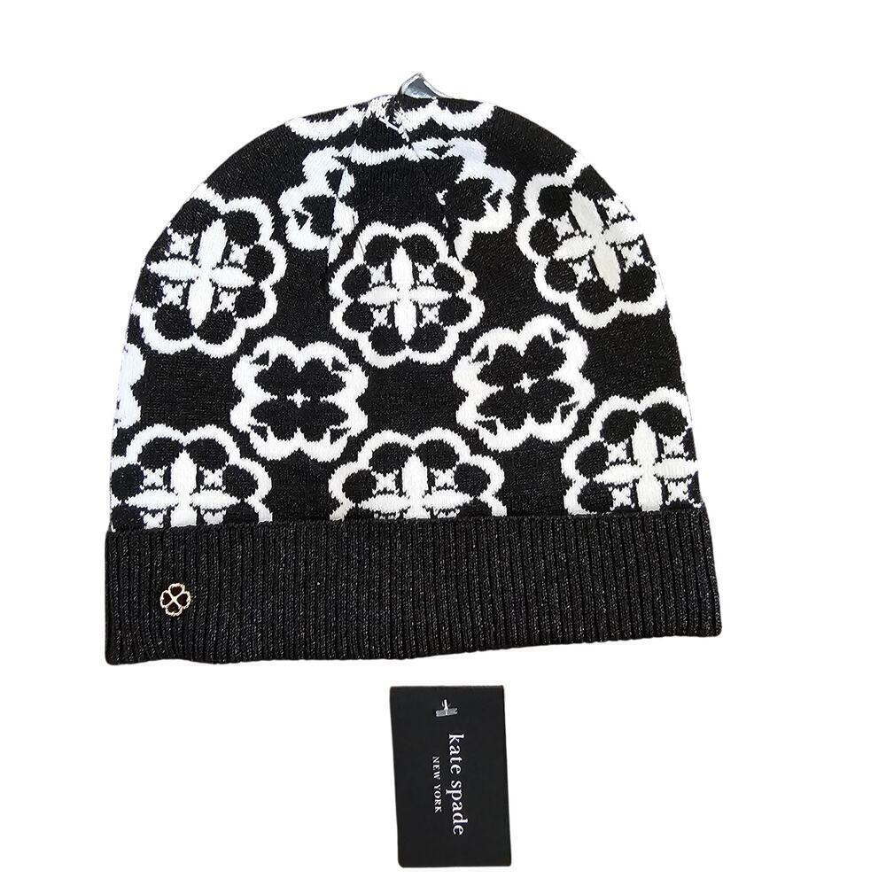 Kate Spade New York Women's Black & White Wool Blend Arabesque Beanie Size OS